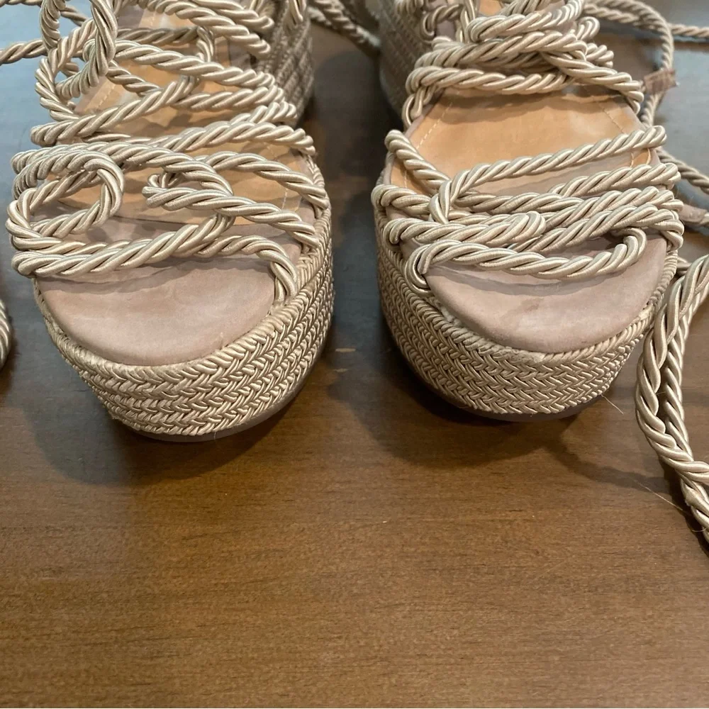 Schutz x Revolve Murana Platform Sandals Strappy Rope Tie 6.5B Women’s Champagne